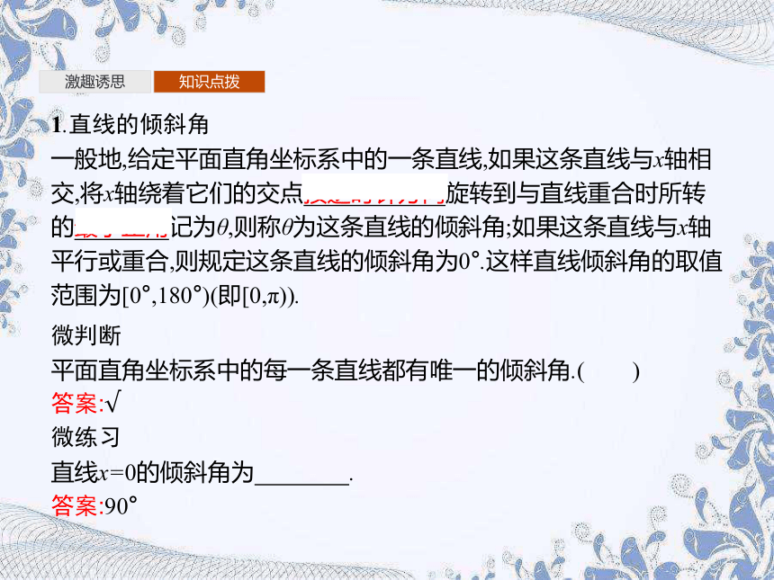 人教B版（2019）高中数学选择性必修第一册 2.2.1　直线的倾斜角与斜率（共33张PPT）