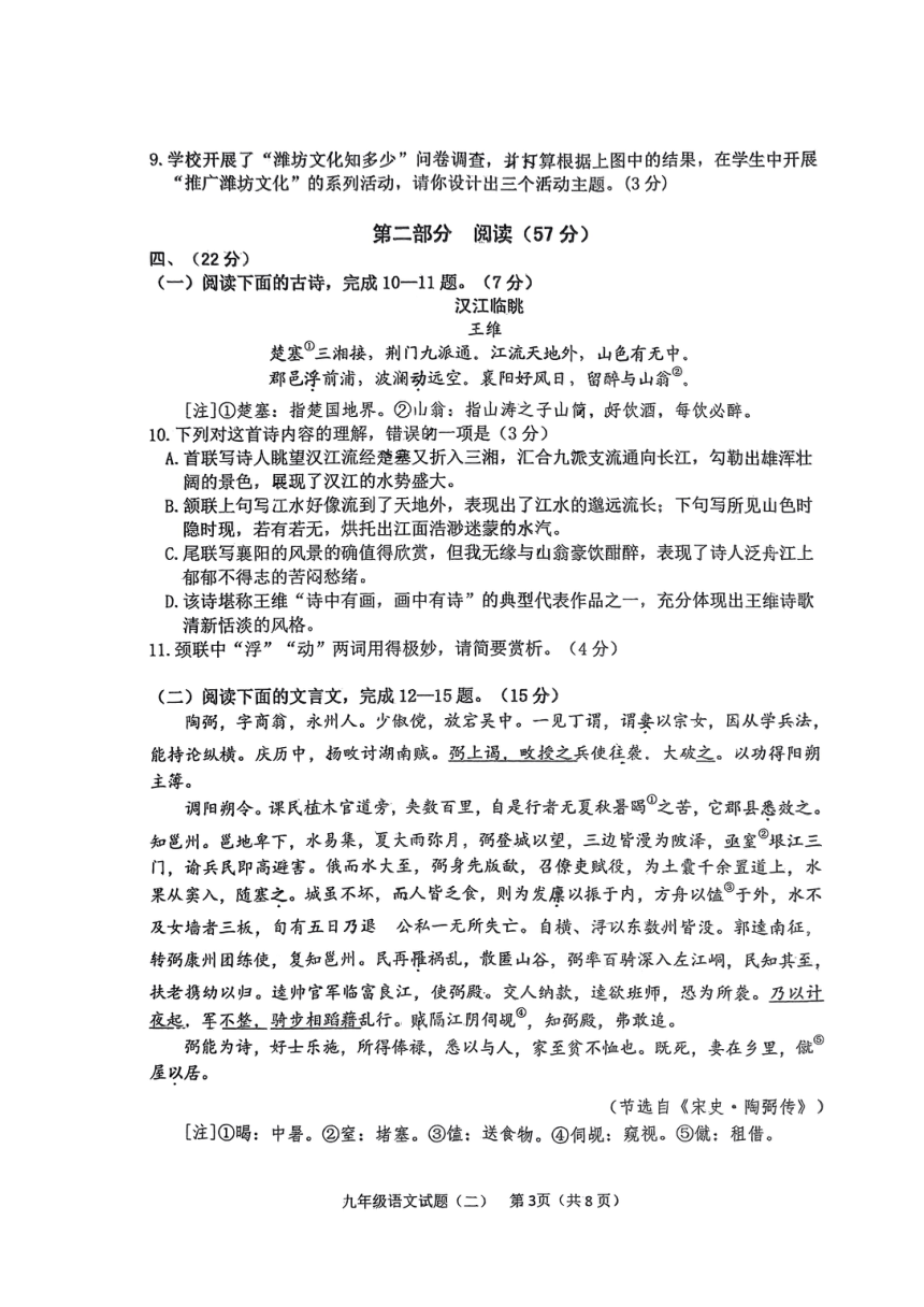 2024年山东省潍坊市寿光市初中语文学业水平模拟考试监测(二)（图片版，无答案）
