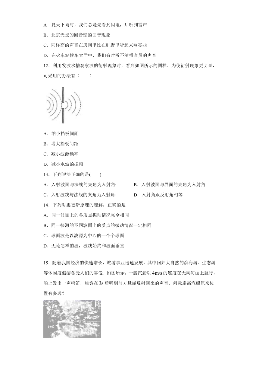 上海市北虹高中2019-2020学年物理沪科版选修3-4：2.4惠更斯原理 波的反射与折射 课时作业（含解析）