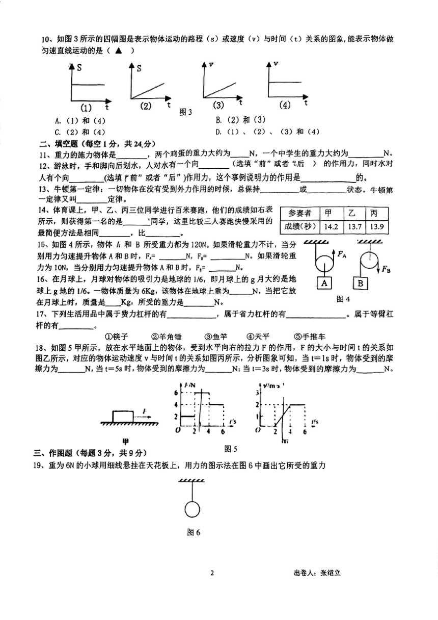 广东省肇庆市颂德学校2023-2024学年八年级下学期期中考试物理试题（PDF版无答案）