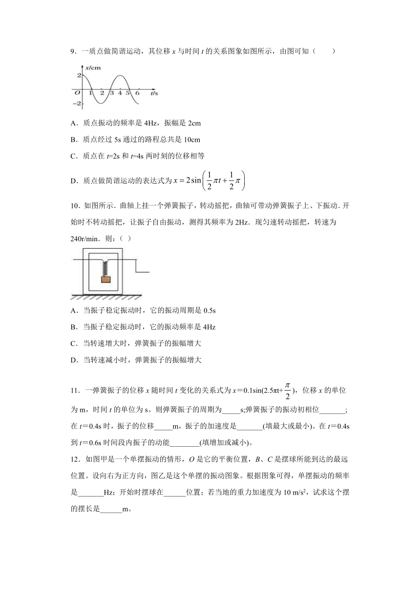 2019—2020学年人教版选修3-4 机械振动 单元检测试题4（解析版）