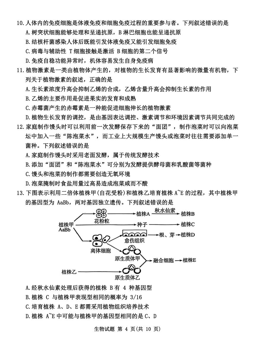 河北省沧州市泊头市沧州八县联考2023-2024学年高三下学期5月月考生物学试题（含解析）