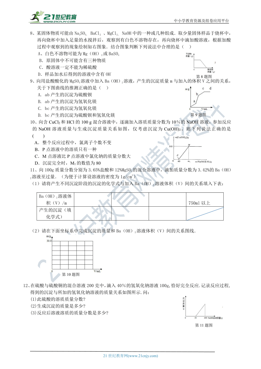 九上易错题整理2：混合溶液中加入其它溶液形成沉淀的问题