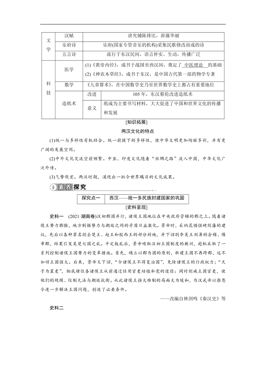 主题4 西汉与东汉——统一多民族封建国家的巩固 导学案-（含解析）--2024届高三历史统编版必修中外历史纲要上册一轮复习