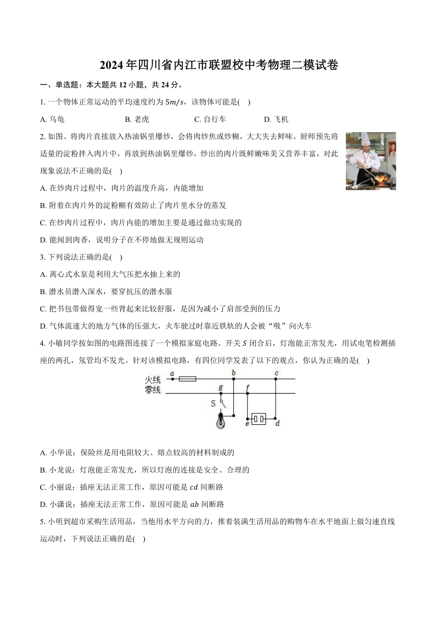 2024年四川省内江市联盟校中考物理二模试卷（解析版）