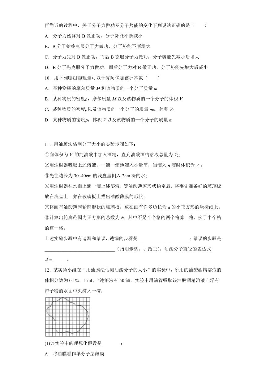 2019—2020学年高中物理人教版选修3-3：第七章 分子动理论 单元检测试题（解析版）