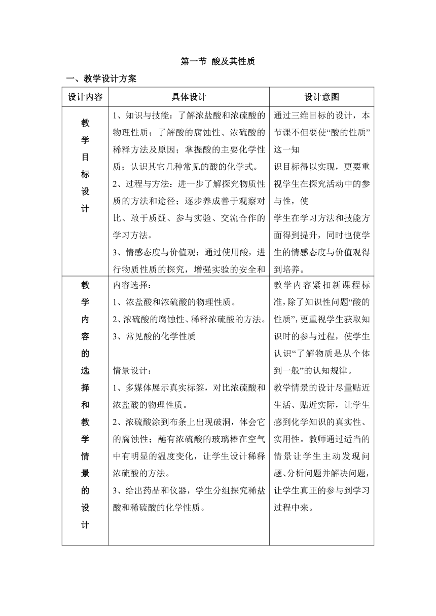 鲁教版化学 7.1酸及其性质 教案