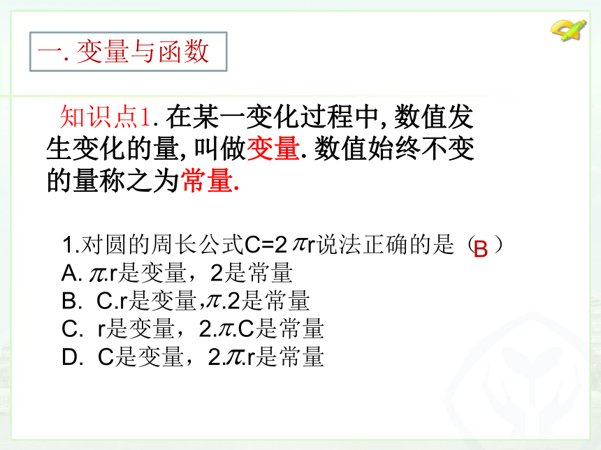 人教版八年级数学下册：19.1函数复习课   课件(共15张PPT)