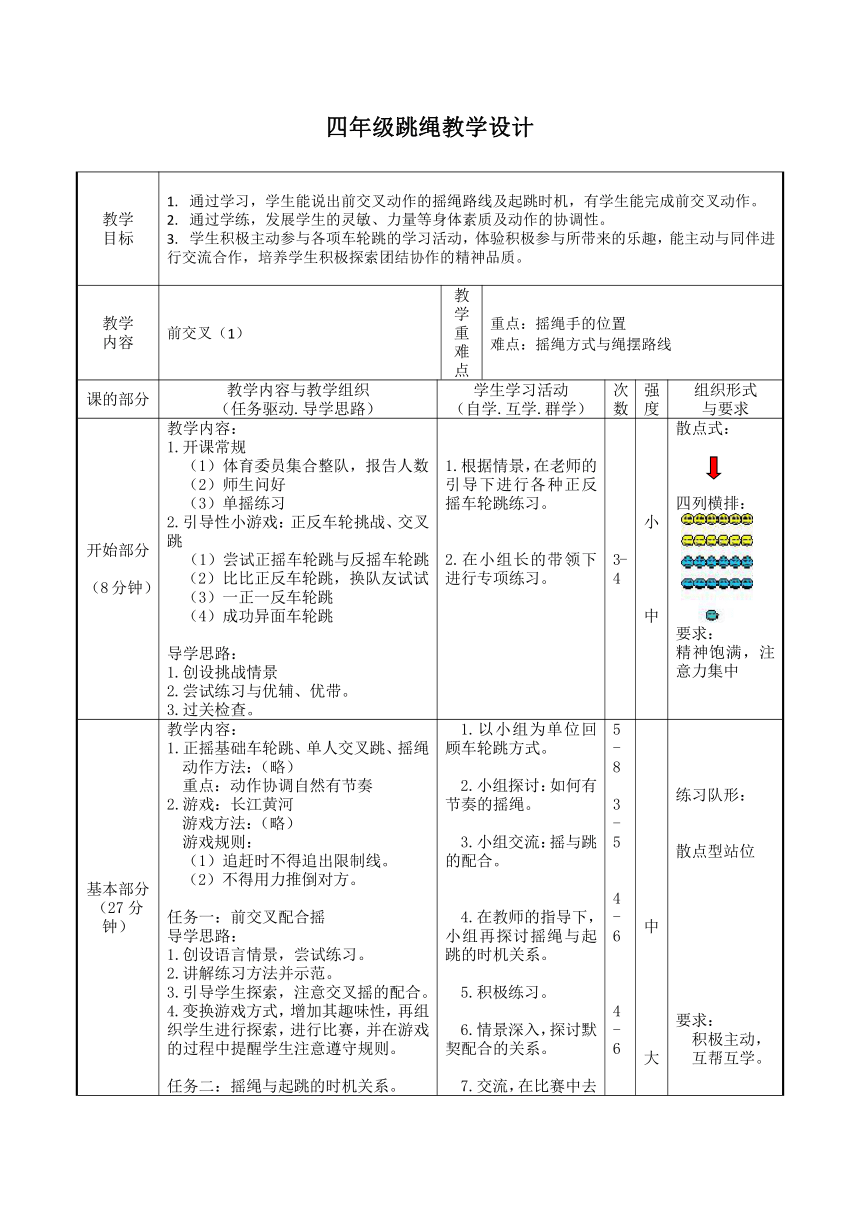 跳绳 教学设计（表格式）