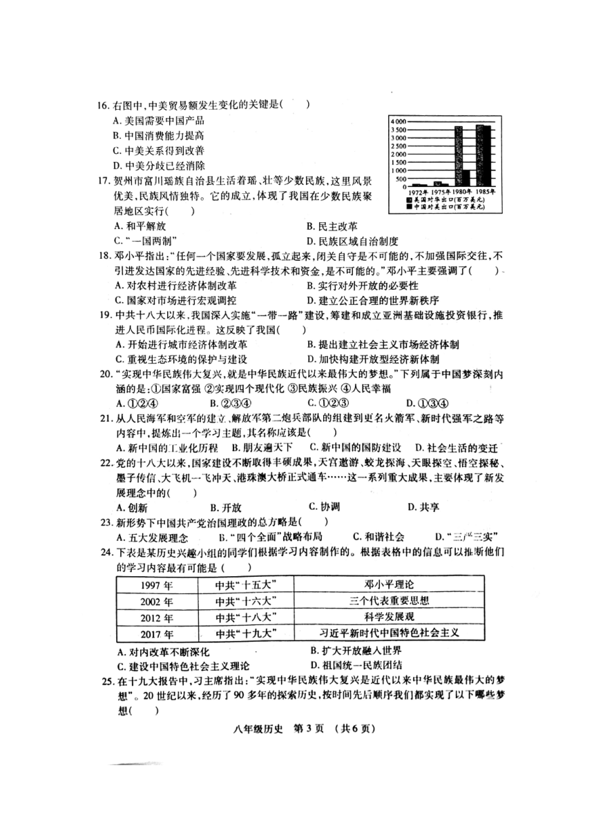 广西贺州市八步区2019-2020学年第二学期八年级历史期末检测试题（扫描版，含答案）