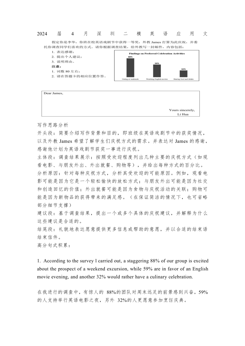 2024届高三英语冲刺复习专题：图表类应用文--庆祝活动意向调查及汇报（2024年4月深圳二模）讲义素材