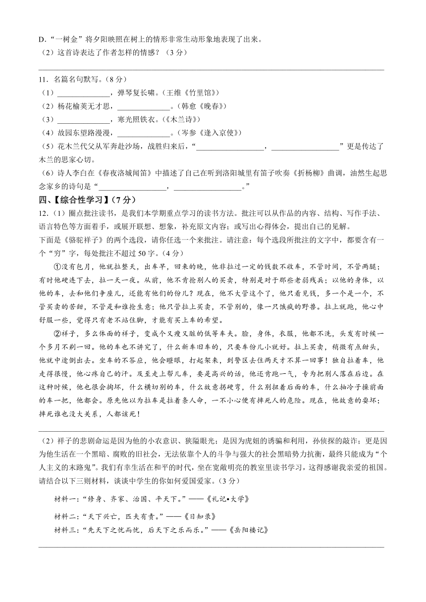 四川省绵阳市三台县2023-2024学年七年级下学期期中语文试题（含答案）