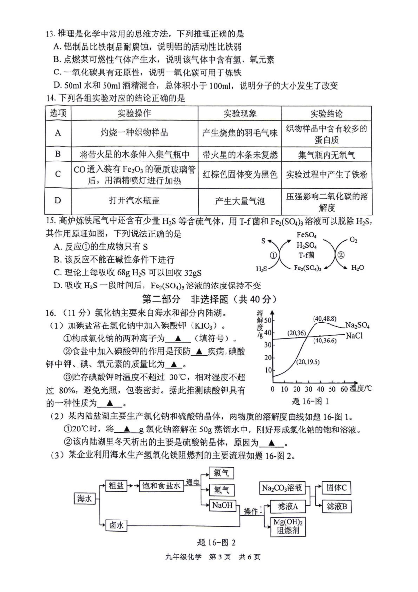 2024年江苏省泰州市姜堰区中考二模化学试题(图片版，无答案）