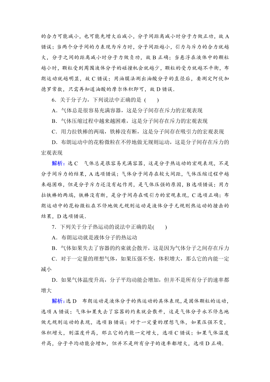 高中物理人教版选修3-3课后练习质量检测卷 第7章　分子动理论word含解析