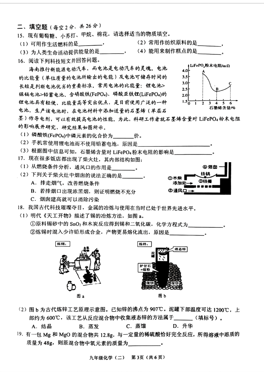 2024年海南省三亚市中考二模化学试题(图片版,无答案）