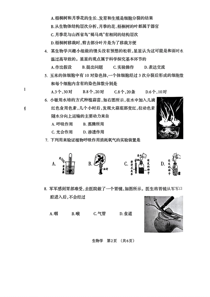 山西省晋城市阳城县2024年中考模拟练习（一模）地理+生物试题（图片版 含答案）