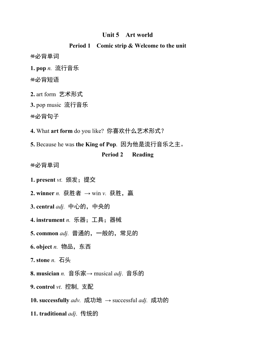 Unit 5 Art world单元词句梳理 牛津译林版九年级英语上册