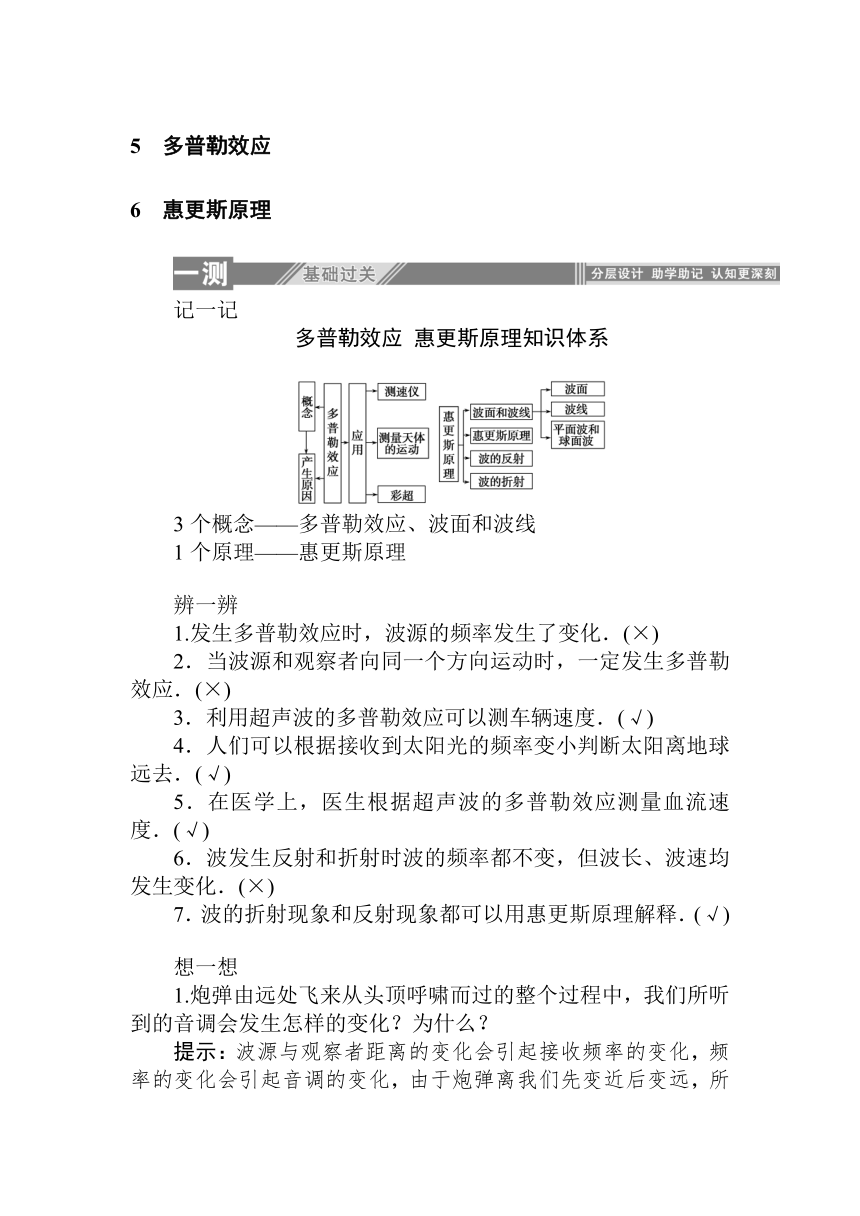 高中物理人教版课上随堂练习选修3-4 12.5　多普勒效应12.6　惠更斯原理 Word版含解析