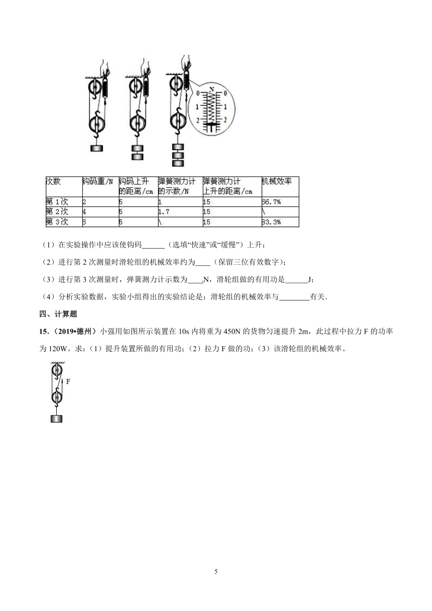 人教版初中物理八年级下12.3 机械效率（有答案）