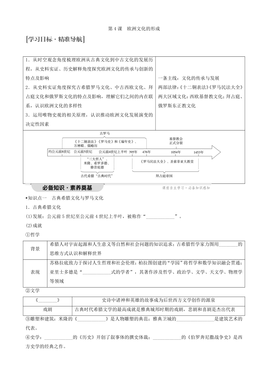 第4课 欧洲文化的形成 导学案（含答案）--2023-2024学年高二下学期历史统编版（2019） 选择性必修3