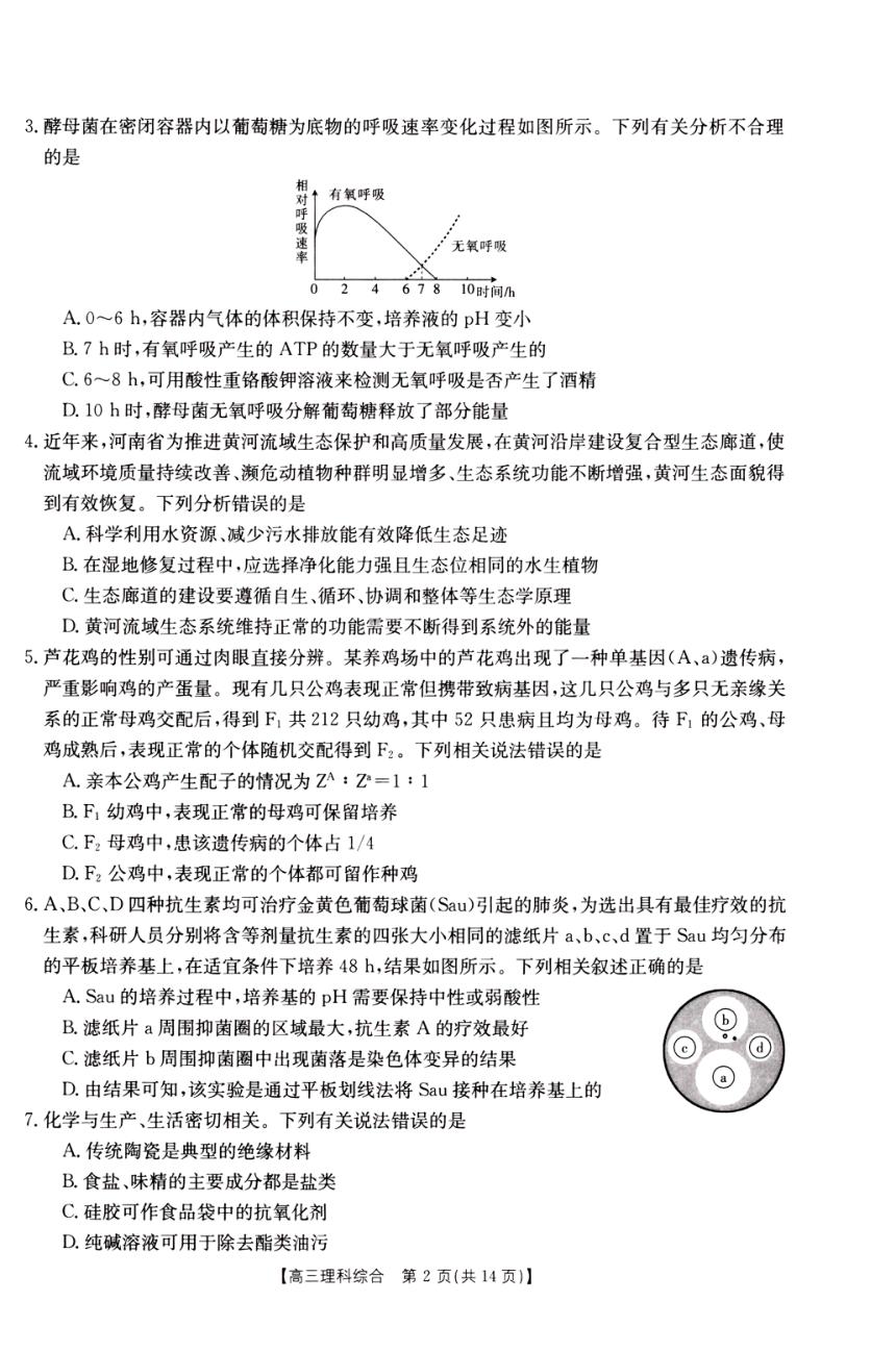 2023-2024学年河南省新乡市高三二模考试理综试卷（PDF版含答案）