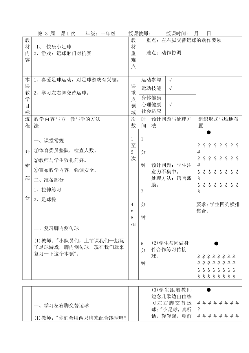 一年级足球教案(表格式)