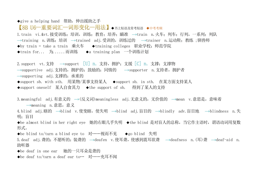 牛津译林版八年级英语下册Unit 6 Sunshine for all  词形变化短语及重要词汇用法