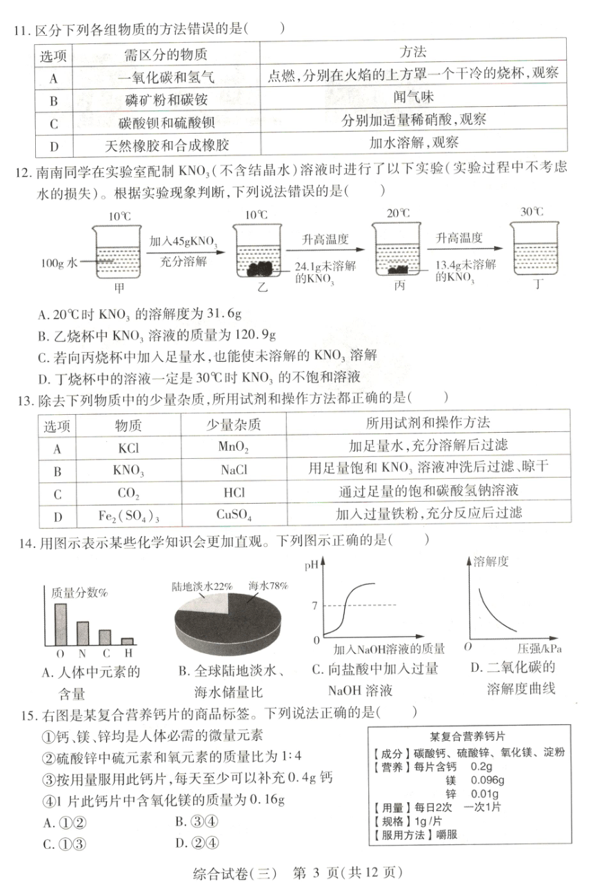 2024年黑龙江省哈尔滨市南岗区（区统考）中考二模理科综合试卷(图片版，无答案)