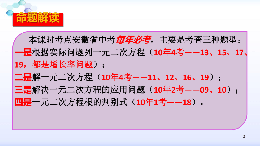 2020安徽数学中考一轮复习课件：7  一元二次方程及其应用(共24张PPT)