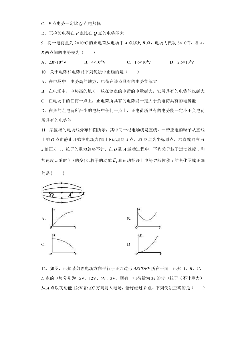 高中物理人教新课标版选修3-1：电场能的性质 过关练（含解析）