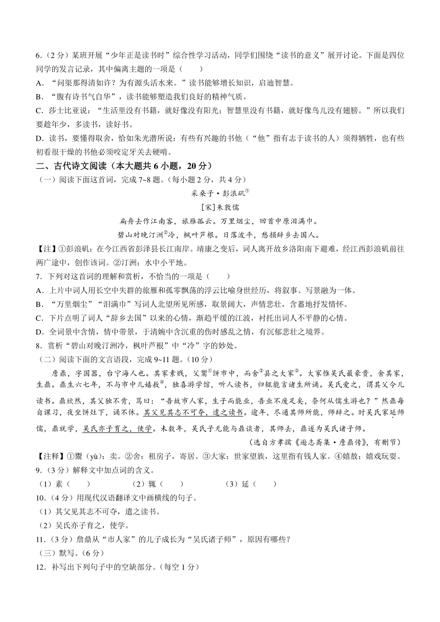 2024年江西省九江市修水县中考二模语文试题（含解析）