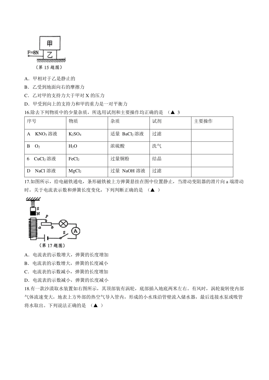 浙江省台州市路桥区2024年初中毕业生学业考试适应性试题 科学试题(无答案)