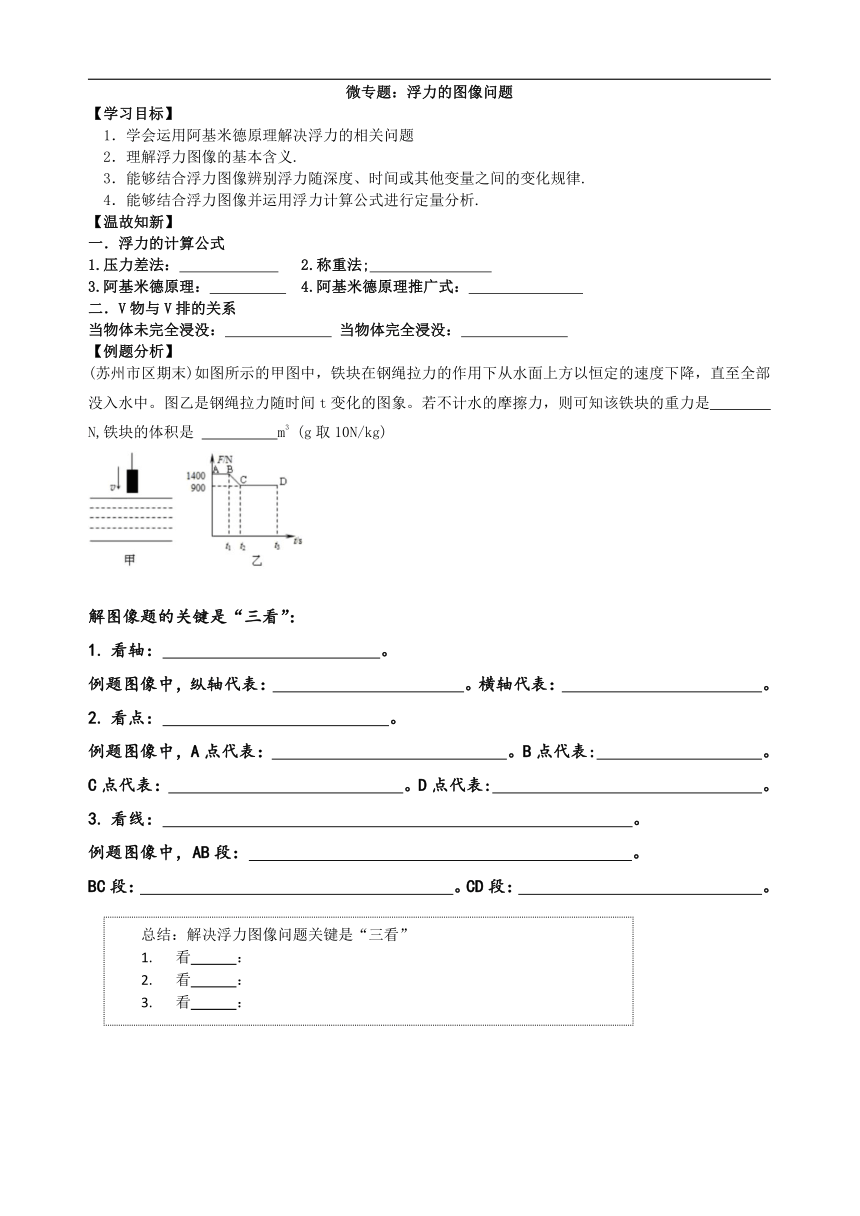 第十章 压强和浮力 第1节  浮力 浮力图像问题微专题  公开课学案  （无答案）023-2024学年苏科版物理八年级下学期