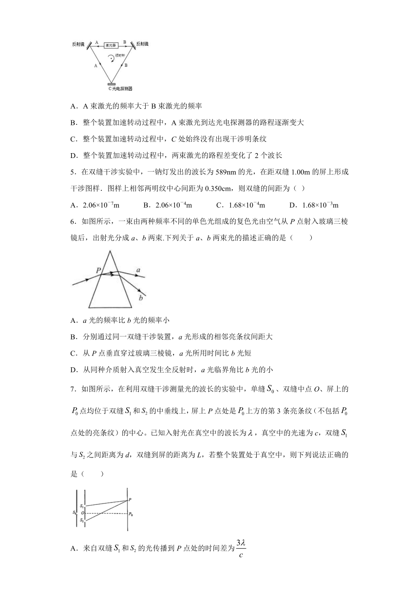 宁阳第四中学2019-2020学年高中物理鲁科版选修3-4：5.1光的干涉 同步练习（含解析）