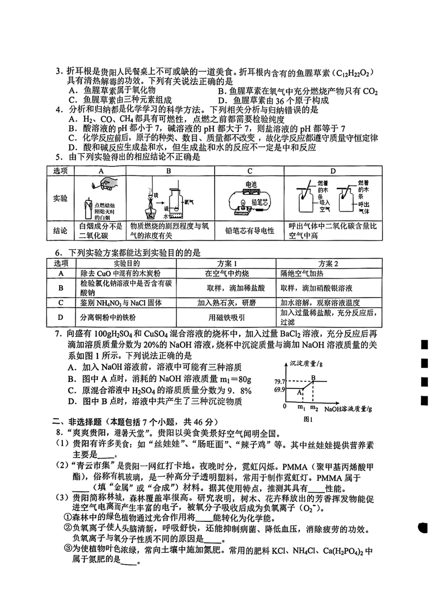 2024年贵州省贵阳市南明区中考一模考试化学试题 （图片版，无答案）