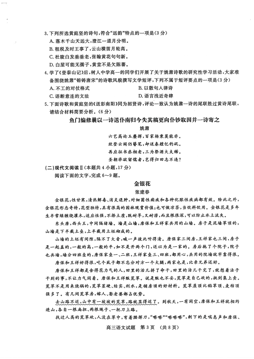 山东省济南市2024届高三高考针对性训练试题（三模）语文（图片版含答案）