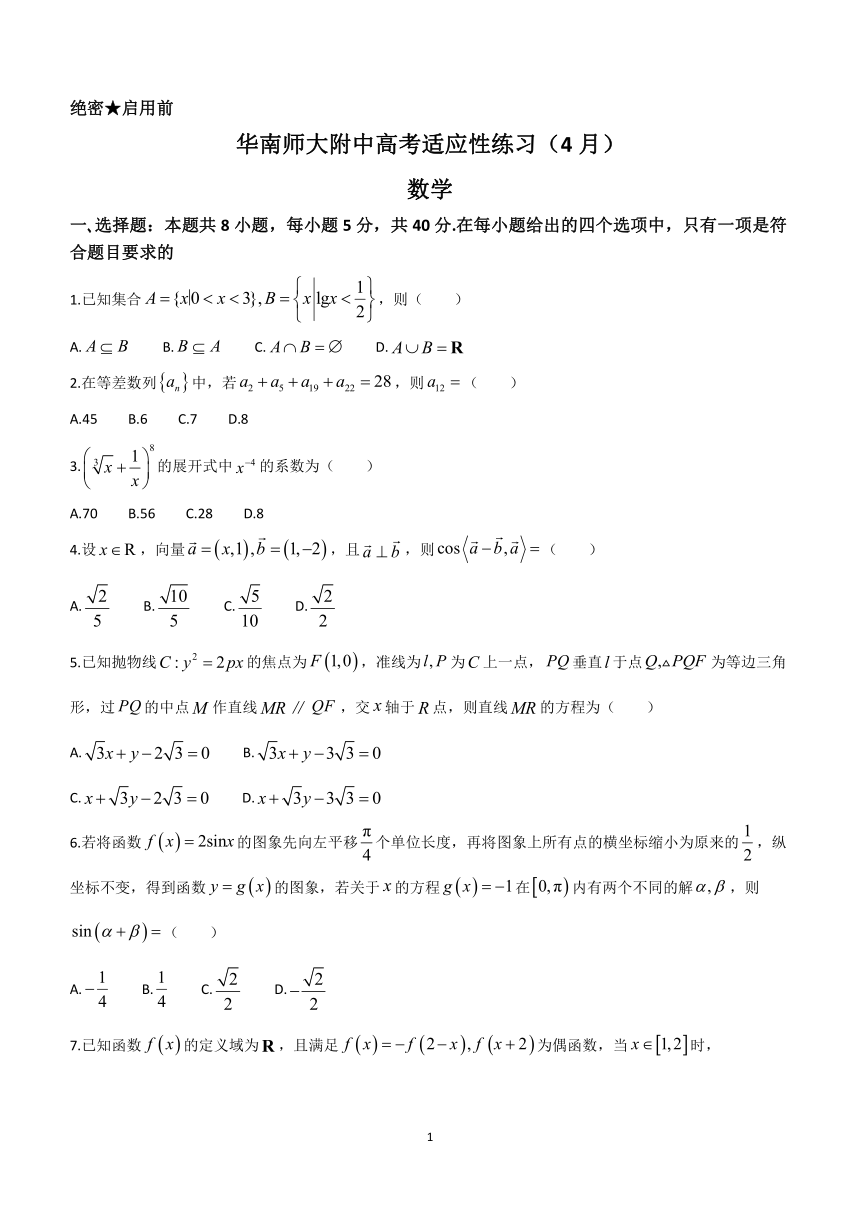 广东省广州市华南师范大学附属中学2024届高三下学期高考适应性练习（4月）数学试题（含解析）