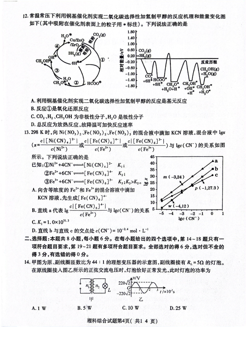 山西省临汾市2024届高三下学期高考考前适应性训练考试（三）理综试卷（图片版，含部分解析）