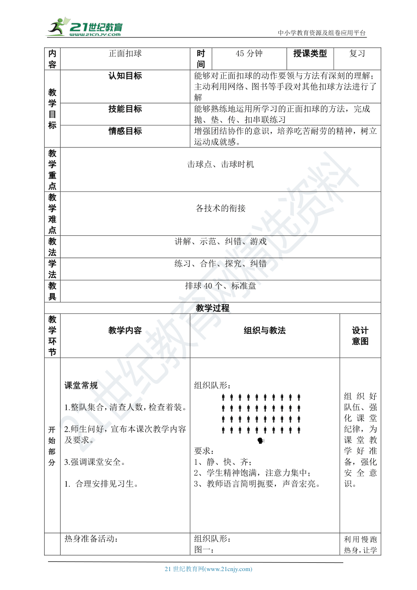 正面扣球 第5课时 教案