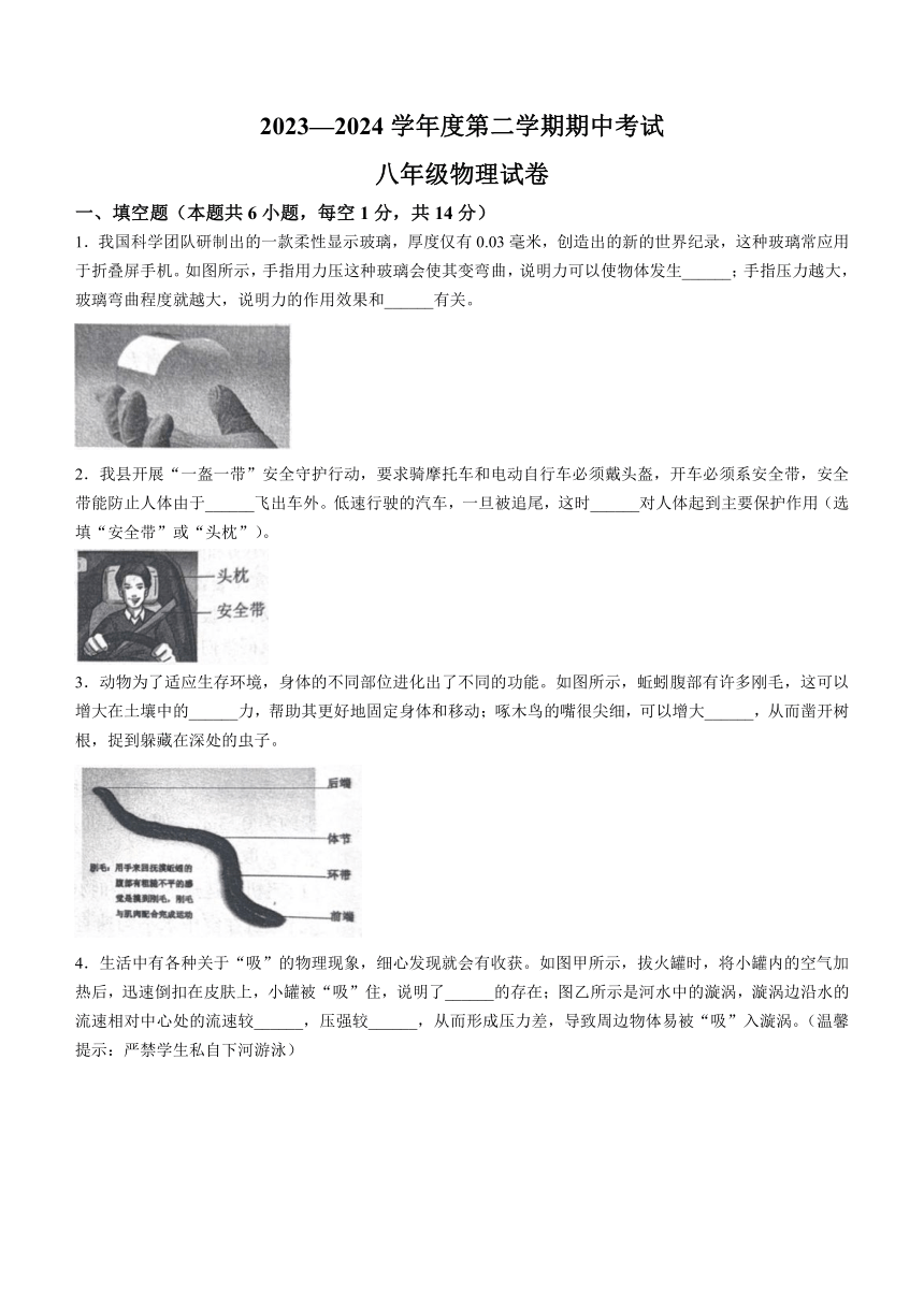 河南省商丘市夏邑县2023-2024学年八年级下学期4月期中物理试题（有答案）