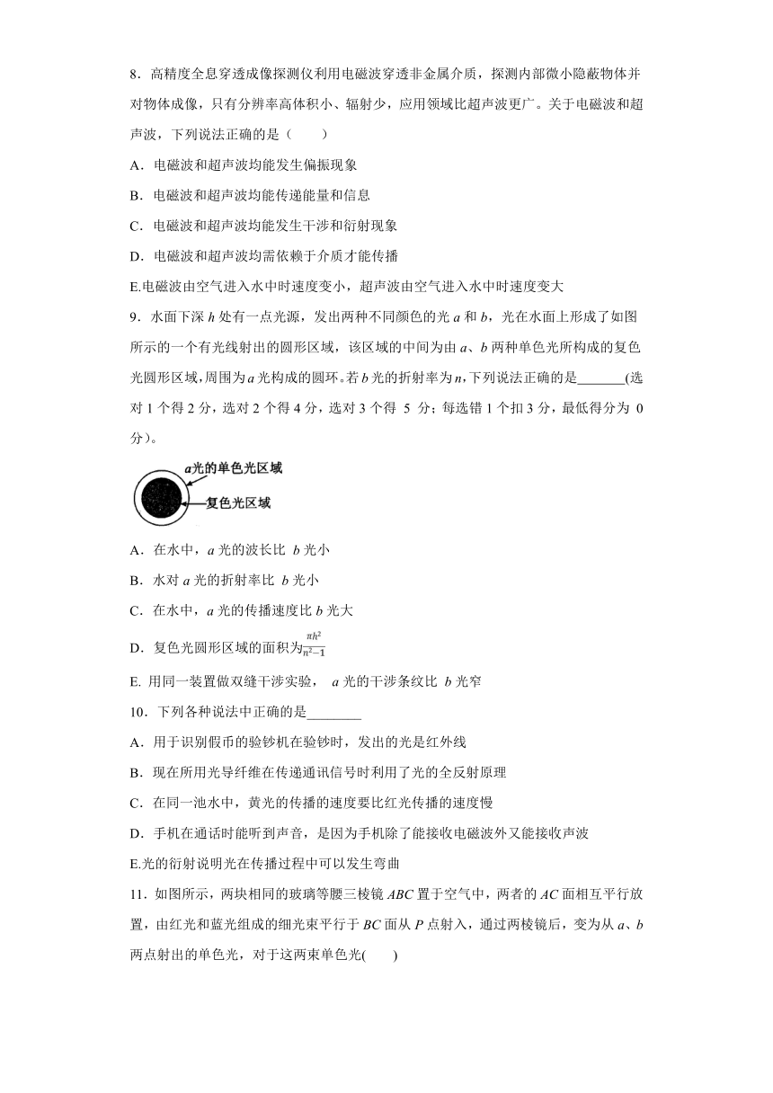 上海市丰华高中2019-2020学年高中物理沪科版选修3-4：光的波动性 章末综合复习测评（含解析）