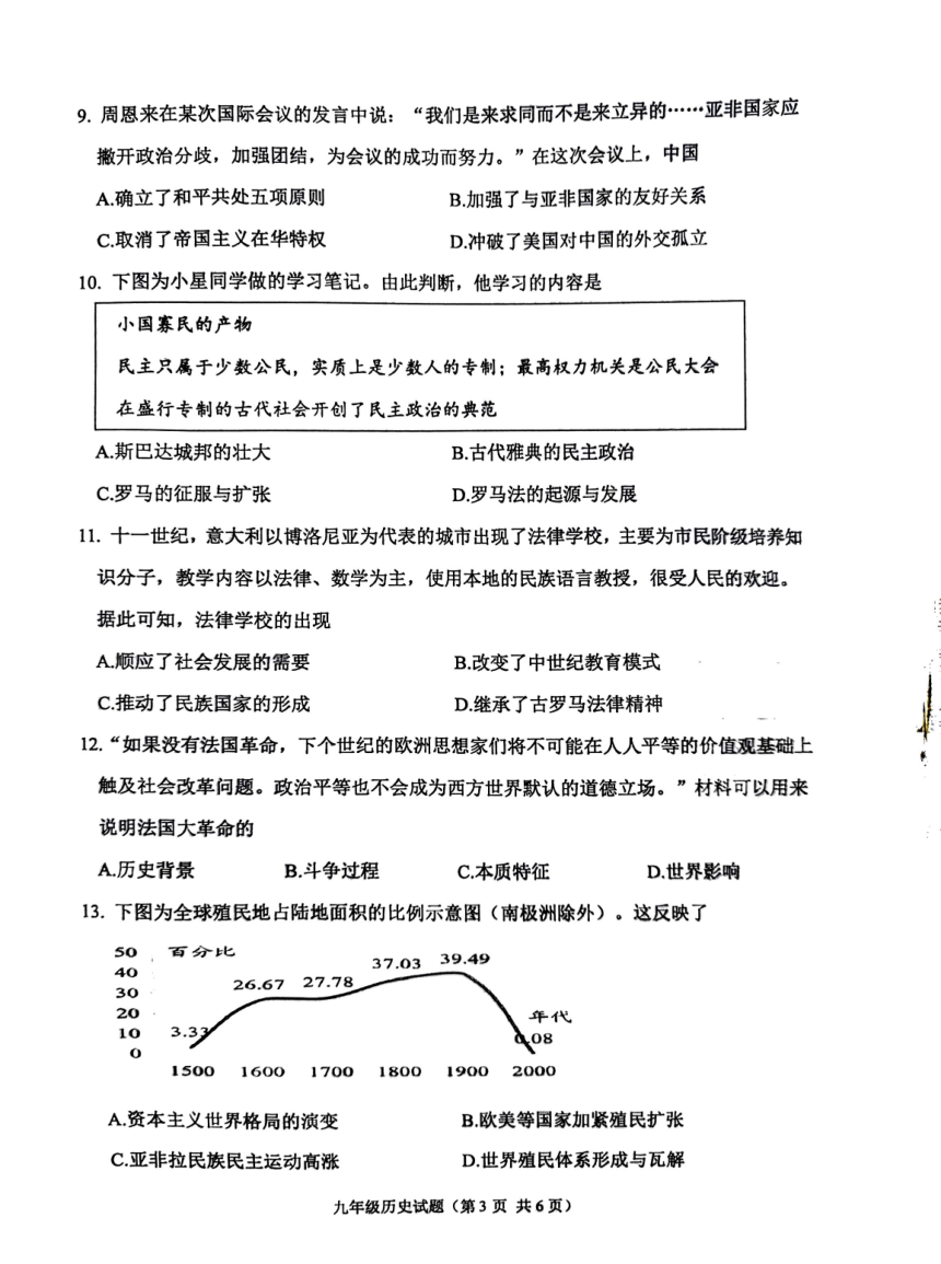 2024年江苏省徐州市中考二模历史试题（扫描版无答案）