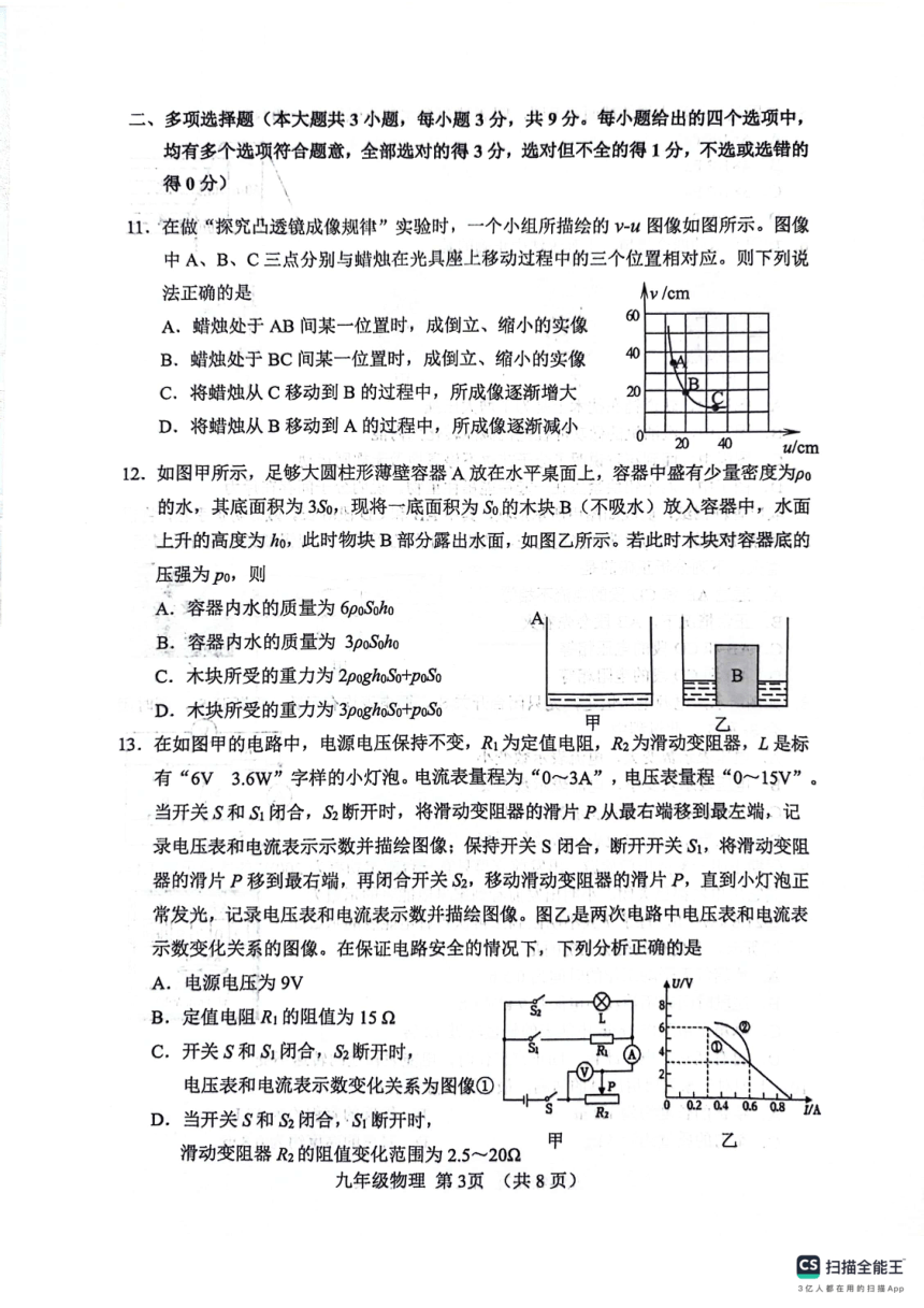 2024年天津市河北区9年级中考物理二模试卷（pdf版 无答案）