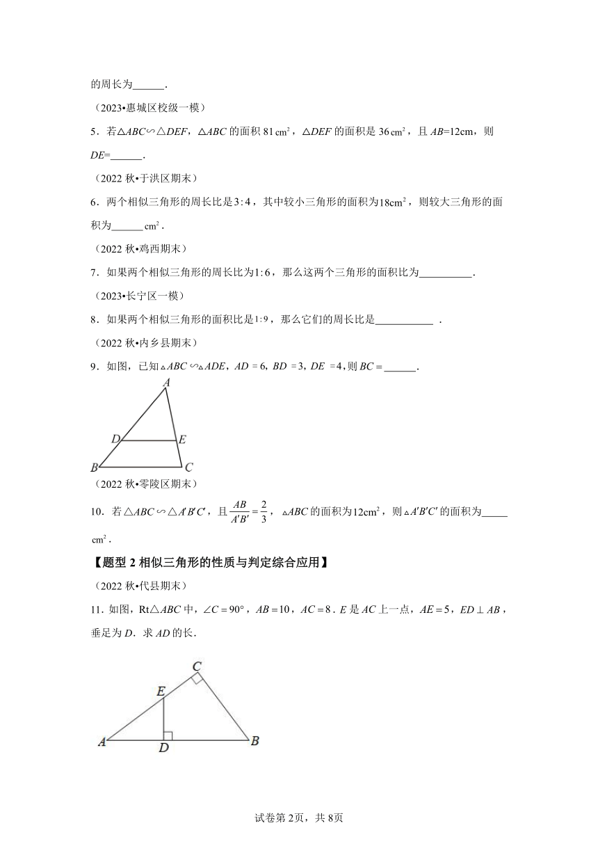 第6章图形的相似专题03相似三角形的性质 题型专练 （含解析）数学苏科版九年级下册