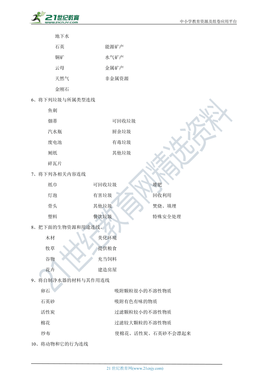 粤教版科学小升初专项练习 连线题