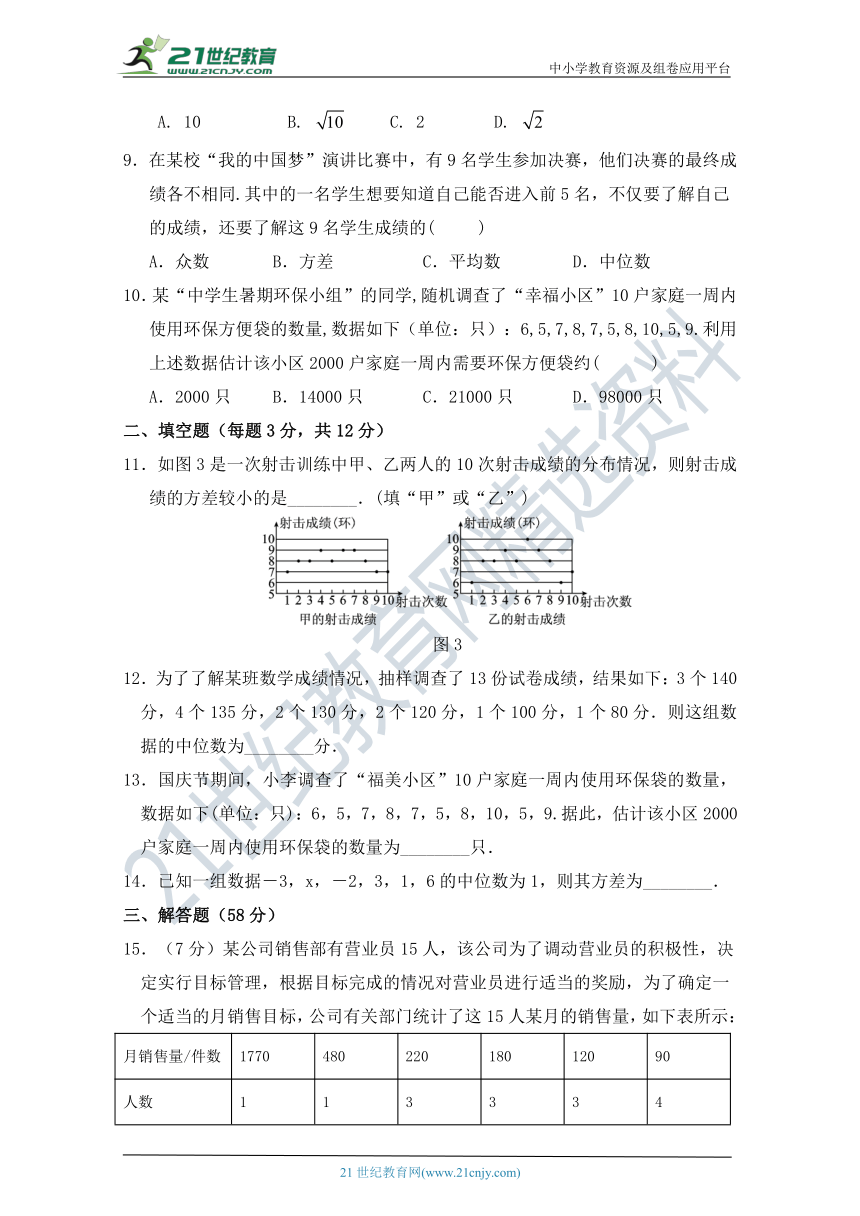 第二十章 数据的分析单元测试卷（含答案）