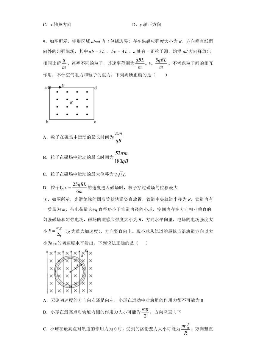 鲁科版选修3-1：磁场对电流和运动电荷的作用 章末复习题（含解析）