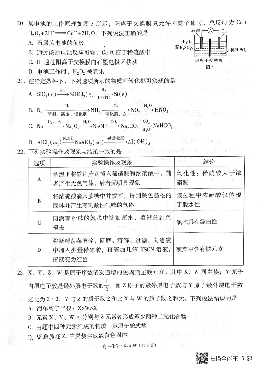 化学-云南师范大学附属中学2023-2024学年高一下学期教学测评月考卷（六）（含解析）