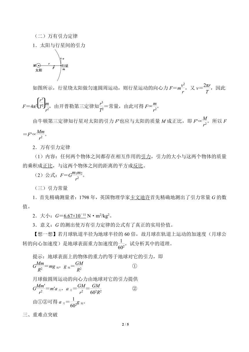 教科版（2019）高中物理必修第二册3.2万有引力定律-教案 教科版（2019）