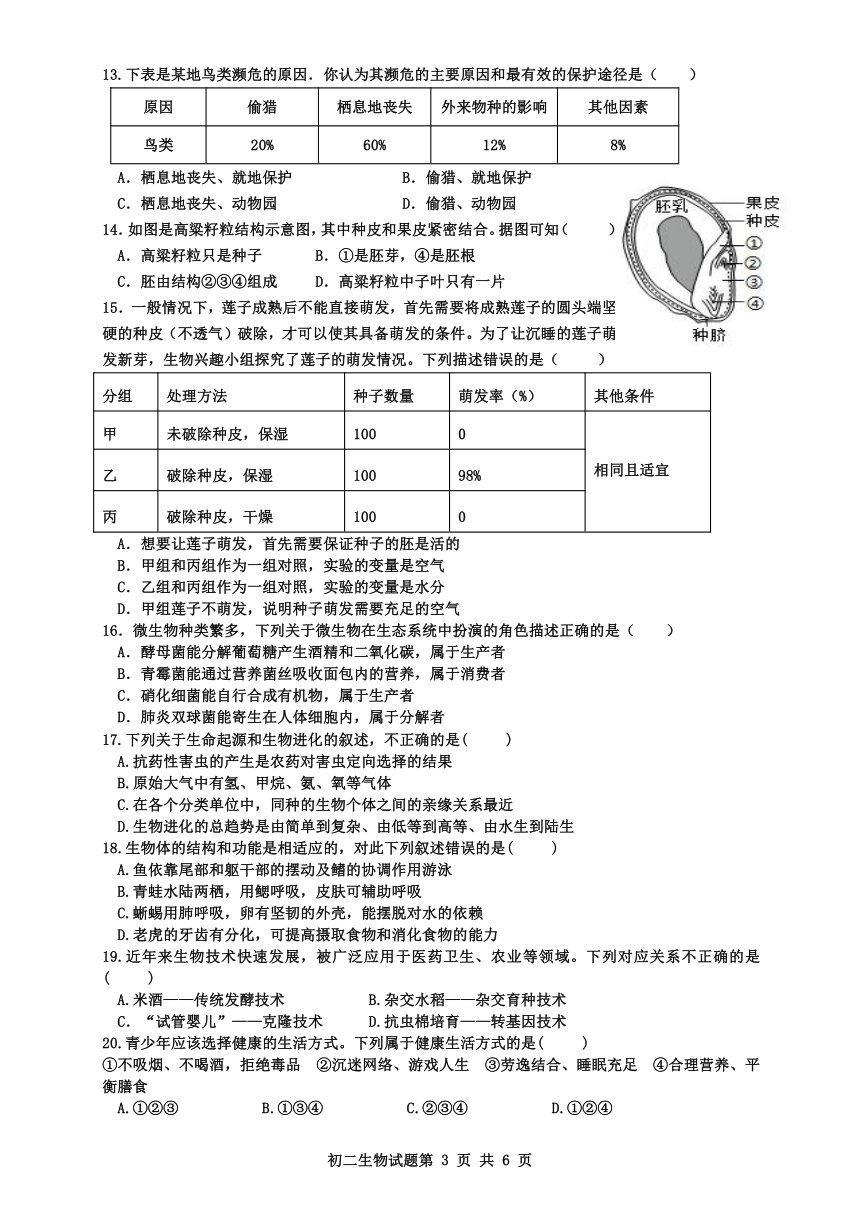 重庆市垫江中学校2023-2024学年八年级下学期5月期中生物试题（pdf版无答案）